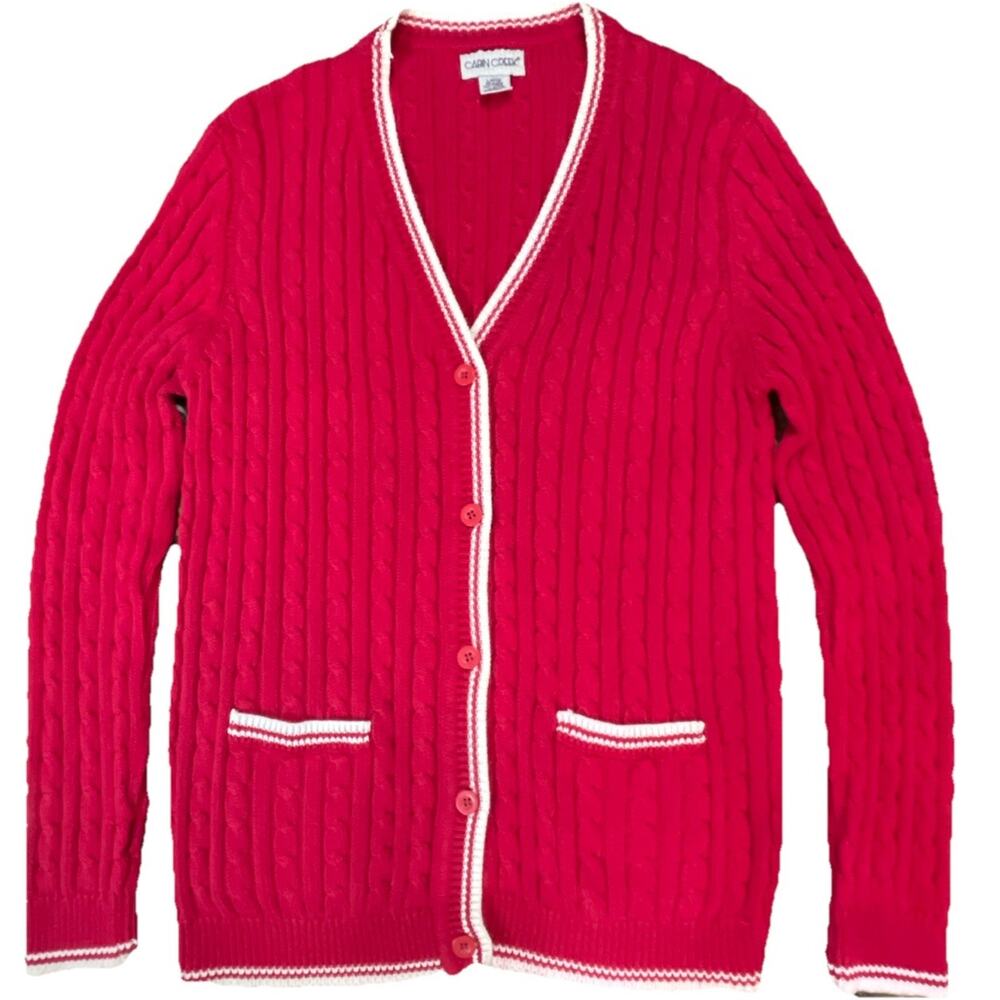 90s Cabin Creek Cable Knit Cardigan Sweater Size‎ Large V neck Button Front
